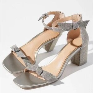 White House Black Market sparkling Silver Bow Dress Heels Open Toe Sandals 8.5